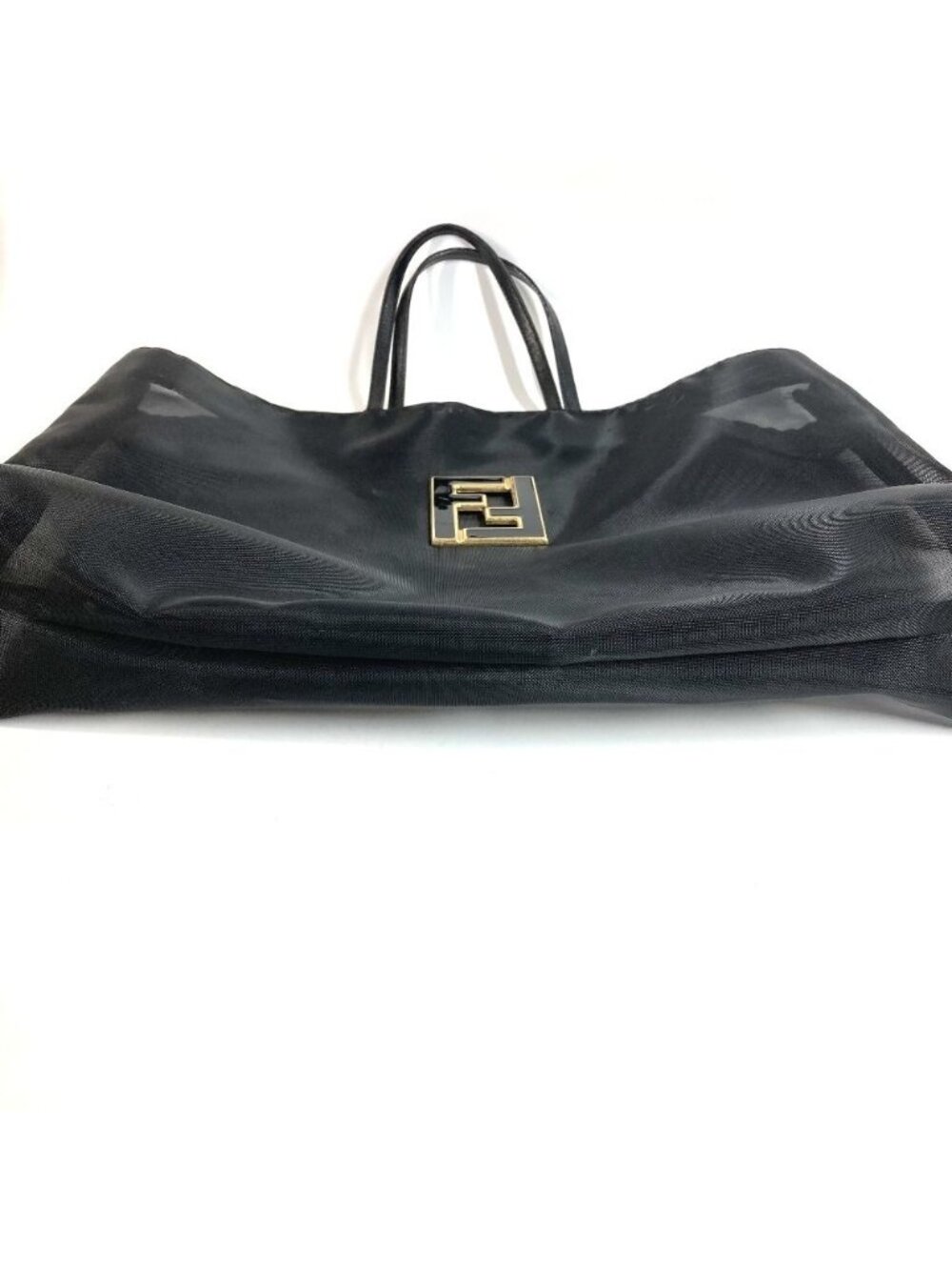 Fendi Handbag FF Logo Mesh Leather Black - Picture 4 of 9